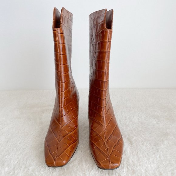 Sam Edelman NWOT women's Lolita Leather Pull-on Ankle Boot, Crocodile, Brown 7.5 - Picture 2 of 9